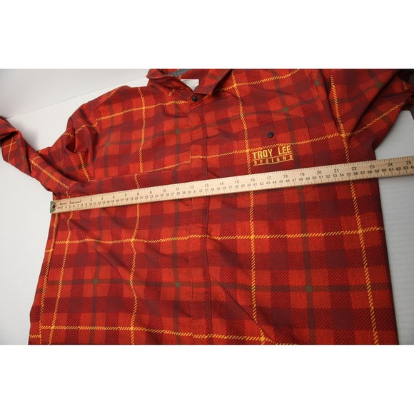 Troy Lee Designs Shirt Mens XL Red Plaid Snaps Hybrid MTB Riding Jacket - Picture 9 of 13